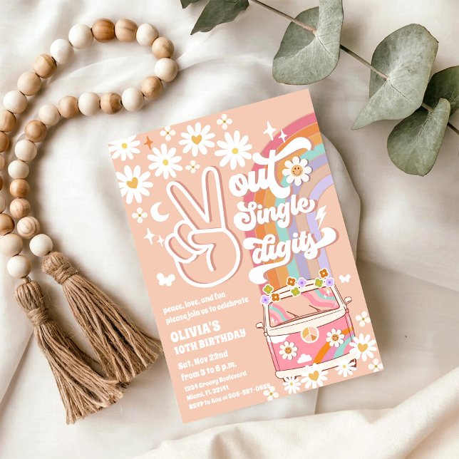 Retro Peace Sign Birthday Invitation (Créateur téléchargé)