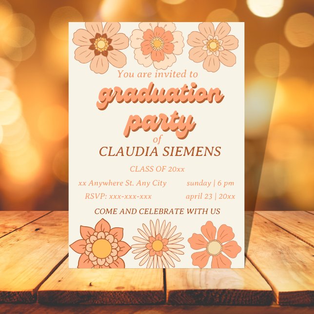Retro PEACH Floral Super Graduation Invitations (Créateur téléchargé)