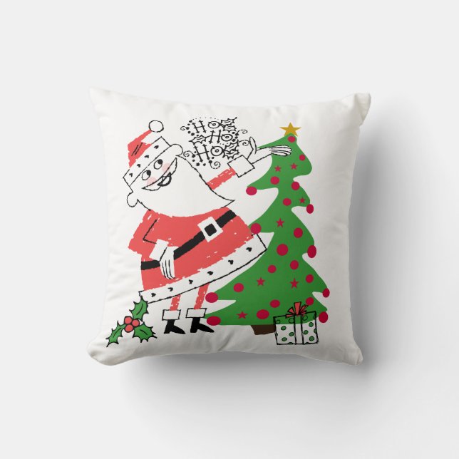 Retro Père Noël Ho Ho Ho Noël Coussin de vacances (Recto)