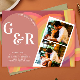 Retro photo Seventies Stripes Faire-part de mariag