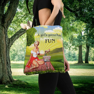 Retro Pin Up Pique-Nique Vin Lover Sac fourre-tout