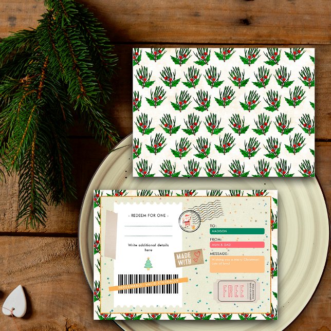 Retro Pine Branches Christmas Ticket Gift Coupon (Créateur téléchargé)