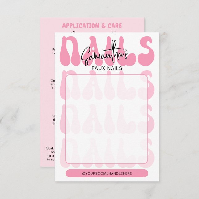 Retro Pink Acrylic Nails Care Guide Display Cards (Devant / Derrière)