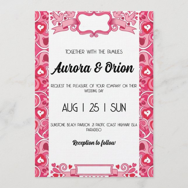 retro pink and red wedding invitation (Devant)