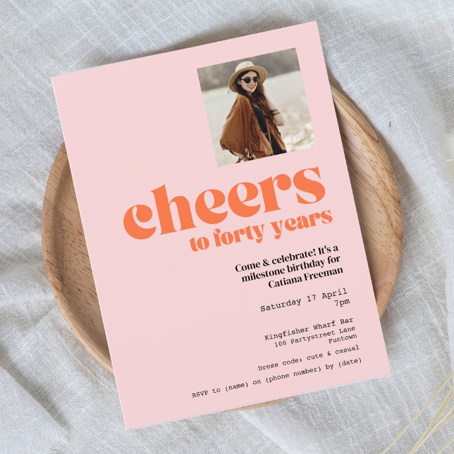 Retro Pink & Apricot, invitation pour 40e annivers (Créateur téléchargé)