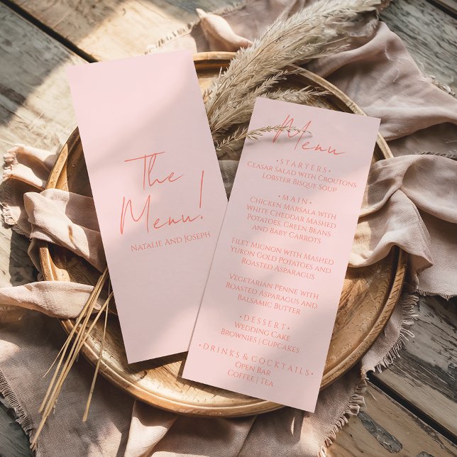 Retro Pink Coral Hand Written Pastel Wedding Menu (Créateur téléchargé)