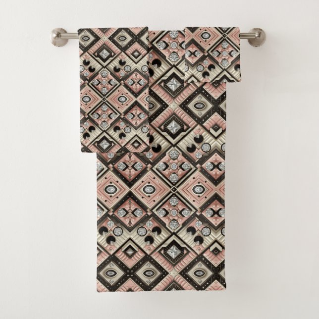 Retro Pink Diamond Mid Century Modern Towel Set (En situation)
