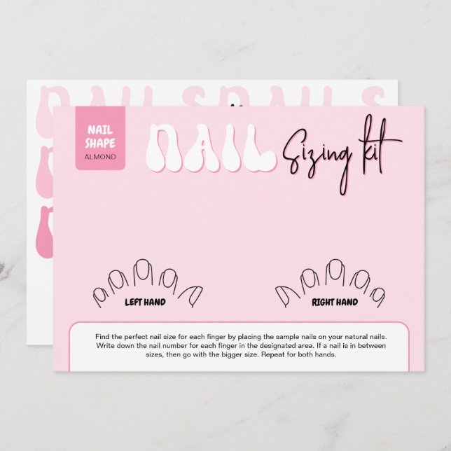 Retro Pink Faux Nails Sizing Kit Display Card (Devant / Derrière)