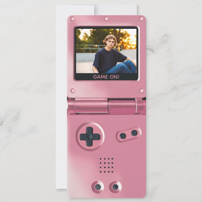 Retro Pink Handheld Gaming II Birthday Invitation (Devant)