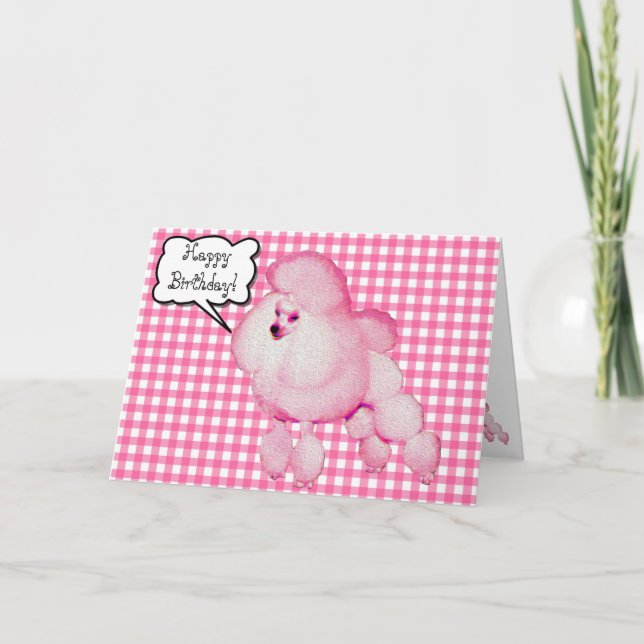 Retro Pink Poodle En vichy Carte de voeux Annivers (Devant)