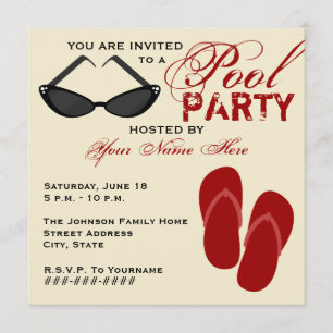 Retro Pool Party Invitations tongs et lunettes de