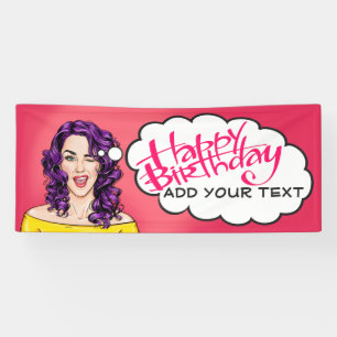 Retro Pop Art Jolie dame Anniversaire Bannière