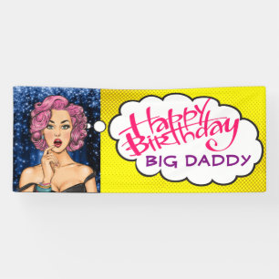 Retro Pop Art Jolie dame Anniversaire Bannière