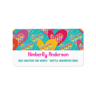Retro Pop Colorful Valentine Coeurs Étiquette de a