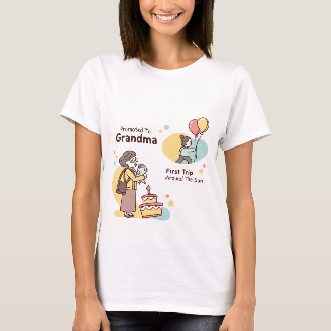 Retro Promoted to Grandma First Birthday T-Shirt D (Devant)
