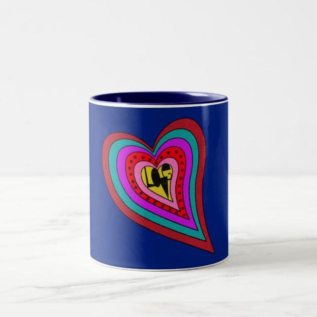 Retro Psychedelic Love Coeur café Mug (Centre)