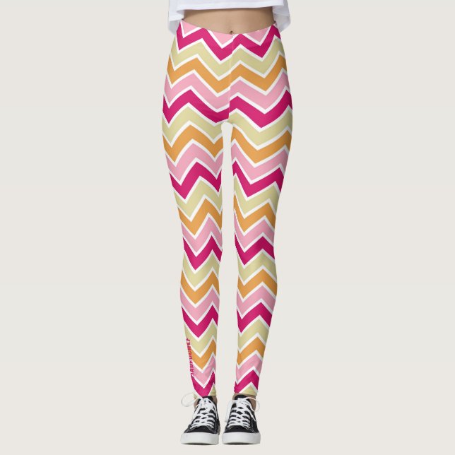 Retro Pulse : Leggings à chevron zig-zag multicolo (Devant)