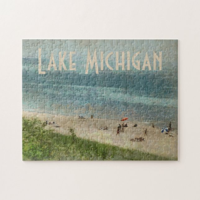 Rétro puzzle de photo de plage du lac Michigan (Horizontal)