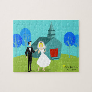 Rétro puzzle personnalisable de couples de mariage