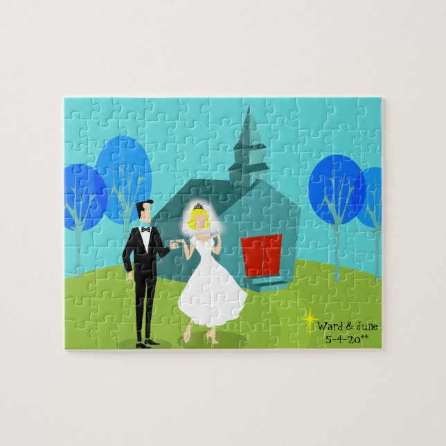 Rétro puzzle personnalisable de couples de mariage (Horizontal)