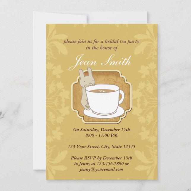 Retro Rabbit Tea Party Floral Invitation (Devant)