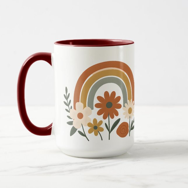 Retro Rainbow Floral Ceramic Mug (Gauche)