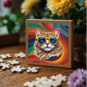 Retro Rainbow LGBTQ+ Cool Gay Cat Puzzle