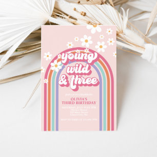 Retro Rainbow Young Wild Three Invitation