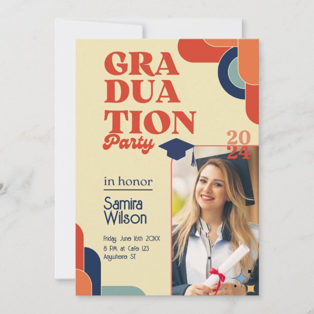 Retro Red & Beige Graduation Party Invitation (Devant)