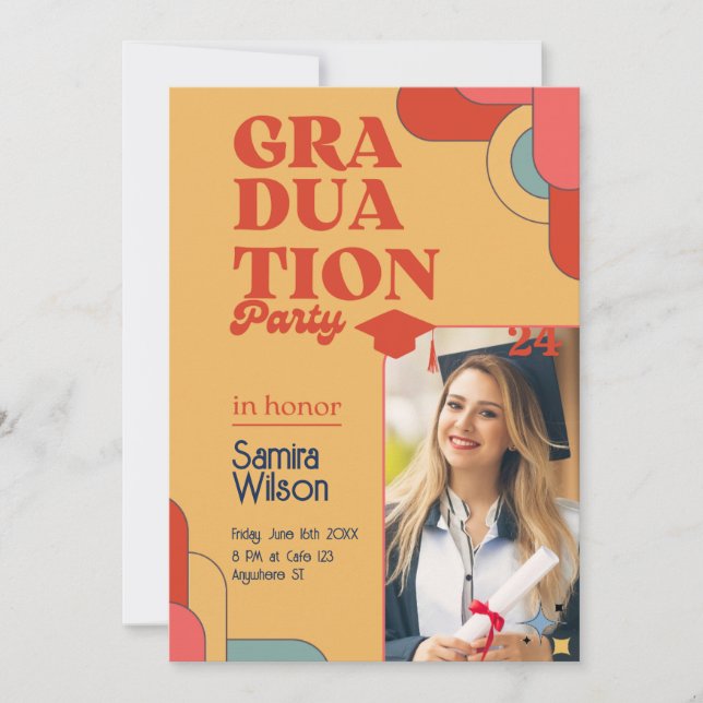 Retro Red & Beige Graduation Party Invitation (Devant)