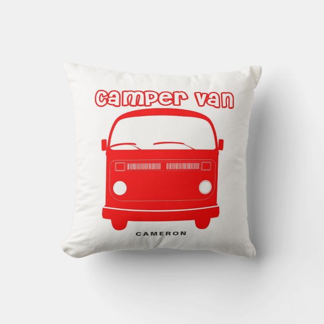 Retro Red Camper Van Coussin personnalisé (Recto)