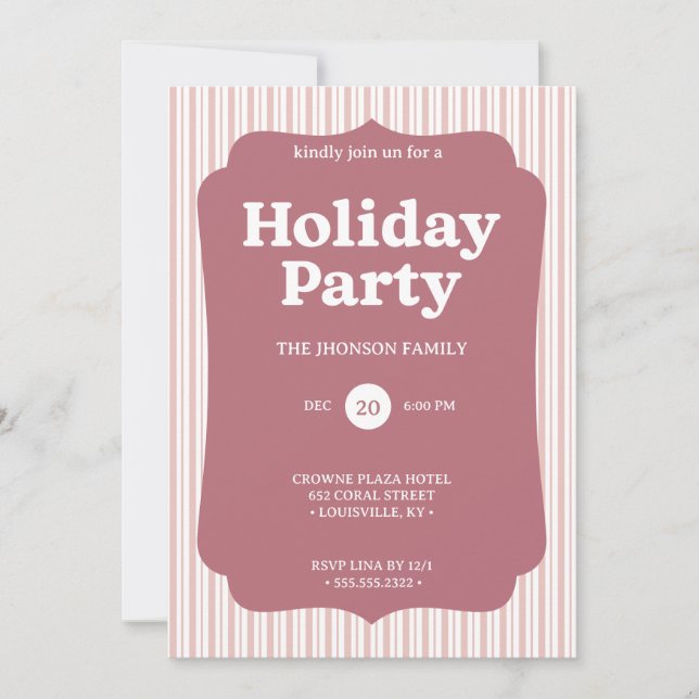 Retro Red Christmas Party Striped Invitation (Devant)