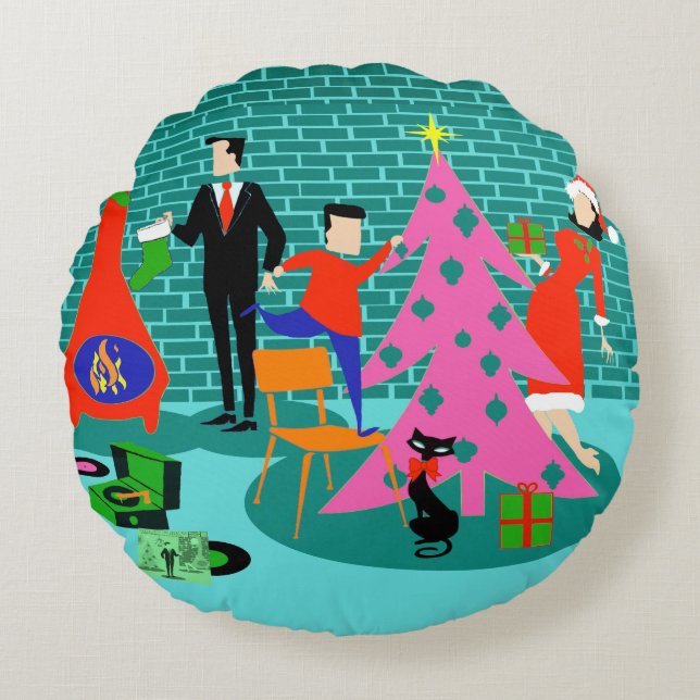 Rétro règlage le coussin rond d'arbre de Noël (Devant)