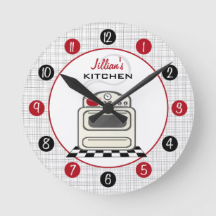 Rétro Réservoir rouge et noir horloge de cuisine