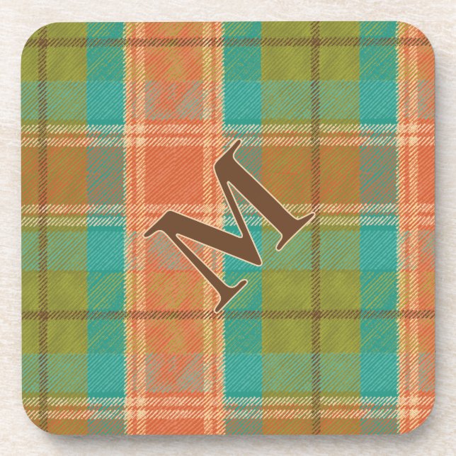 Retro Revival Plaid Monogramme Dessous de verre en (Devant)