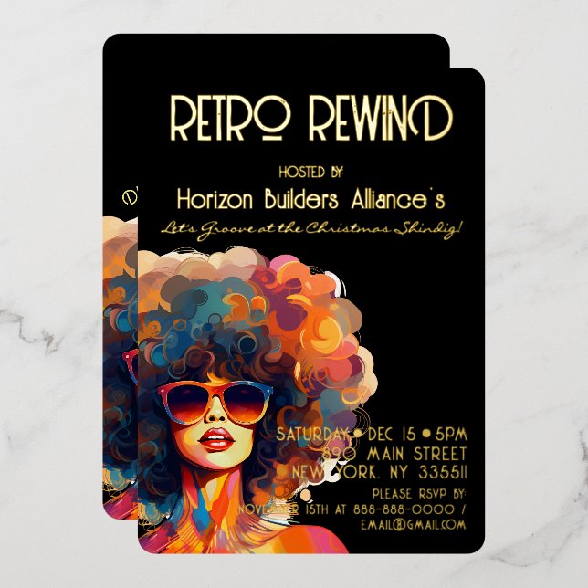 Retro Rewind Gold Christmas Party Invitation (Recto/Verso)