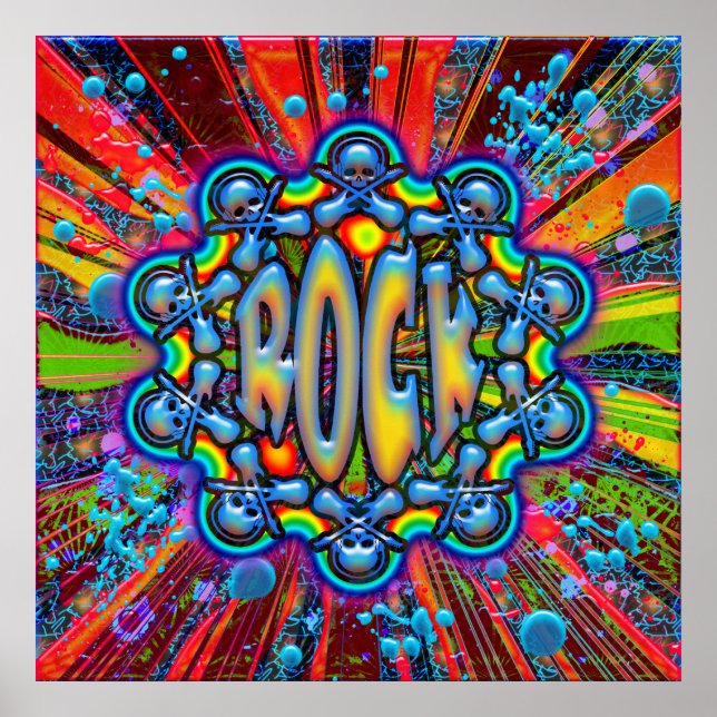 RETRO ROCK GUITES ET SKULS POSTER (Devant)