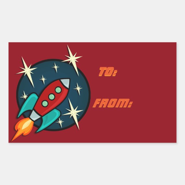 RÉTRO ROCKET SHER RECTANGLE CADEAUX STICKERS (Devant)
