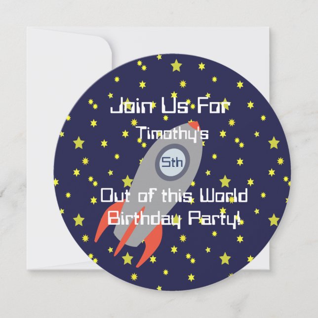 Retro Rocket Ship in Space Party Invitation (Devant)