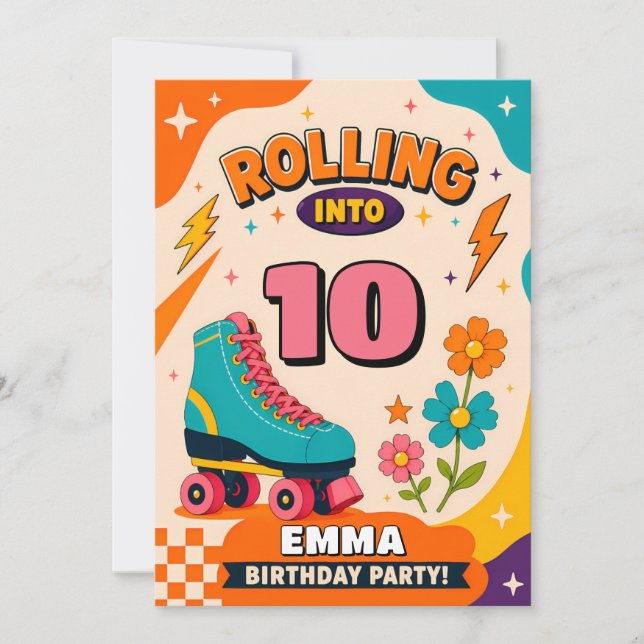 Retro Roller Skate 10th Birthday Invitation (Devant)