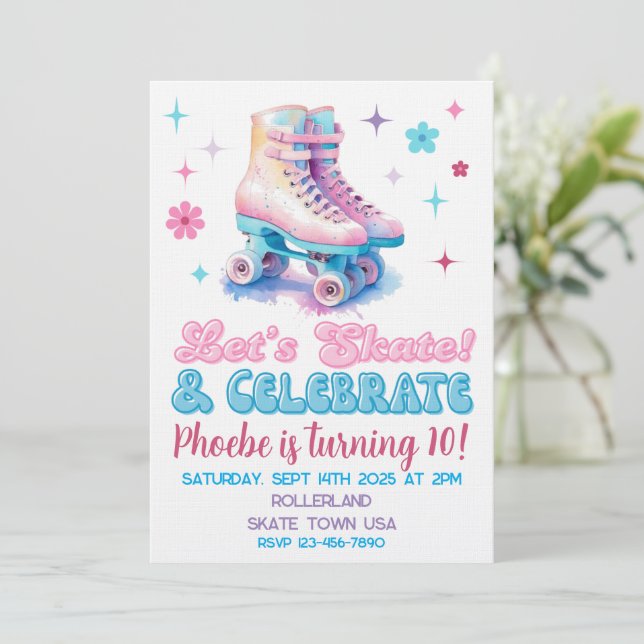 Retro Roller Skate Custom Birthday Invitation (Debout devant)