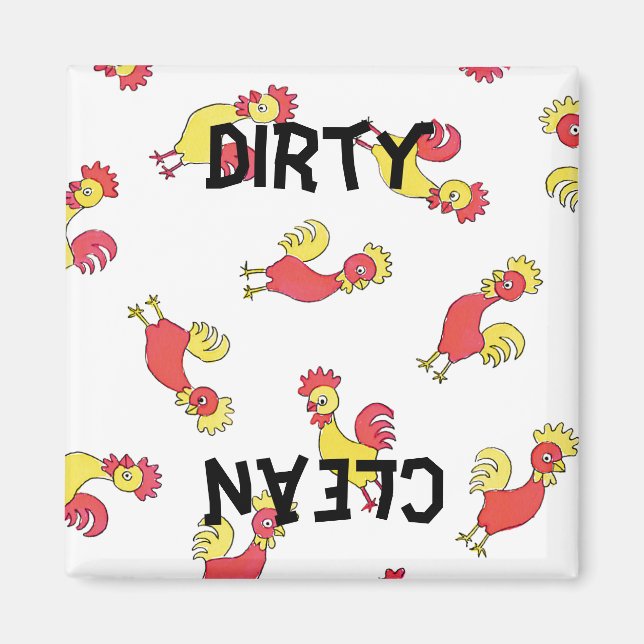 Retro Roosters Motif lave-vaisselle Magnet (Devant)