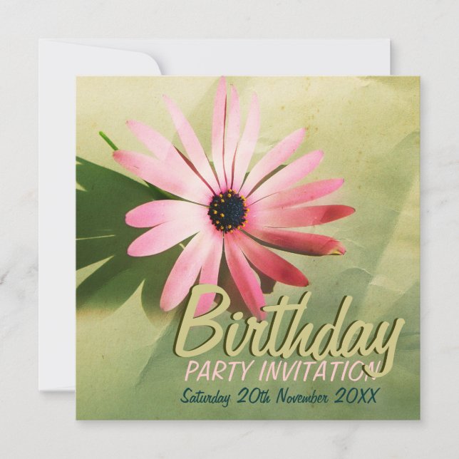 Retro Rose Daisy Flower Invitations d'anniversaire (Devant)