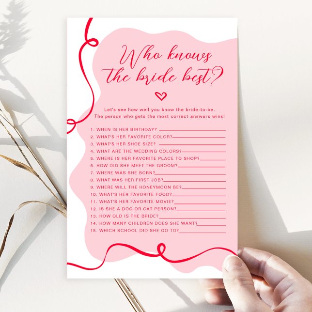 Retro rose et rouge Qui connaît la mariée meilleur (Créateur téléchargé)