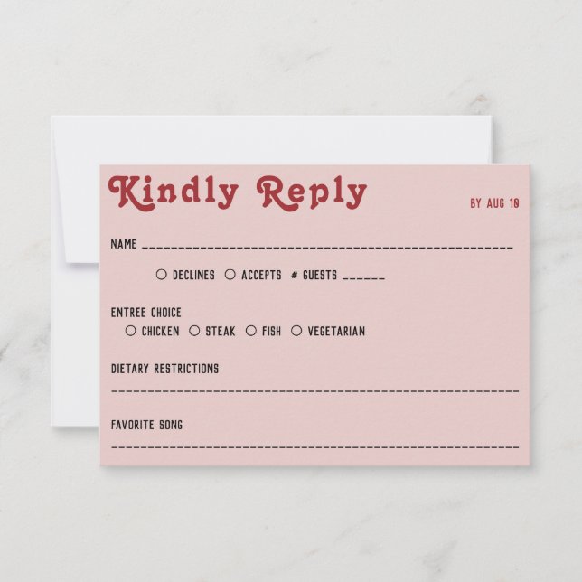 Retro rose rouge et noir mariage RSVP (Devant)