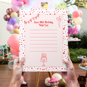 Retro Rouge rose enfant's Birthday Wish List Papie
