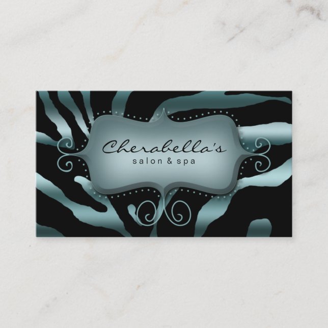 Retro Salon Spa Carte de visite Zebra Turquoise Bl (Devant)