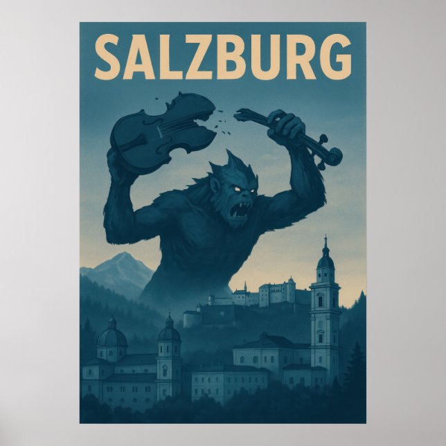 Retro Salzburg Monster Attack Travel Poster (Devant)