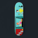 Retro Saturday Morning Skateboard<br><div class="desc">Bienvenue à Suburbia ! Ce Retro Saturday Morning Skateboard propose un joli couple de dessins animés minimalistes dans leur petit coin de paradis. De la fenêtre d'une maison en briques turquoise et turquoise, nous pouvons voir Mme Homemaker. La belle rousse porte une grenouille rose chaude. Elle tient un pichet de...</div>