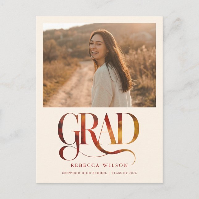 Retro Script Grad Photo Graduation Invitation (Devant)